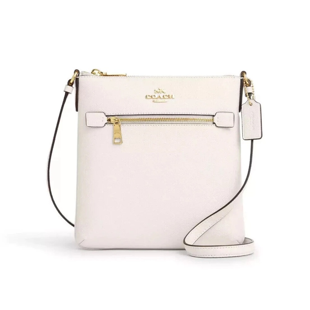 BRAND NEW COACH ROWAN LEATHER FILE BAG CROSSBODY SHOULDER PURSE IN CHALK/GOLD.